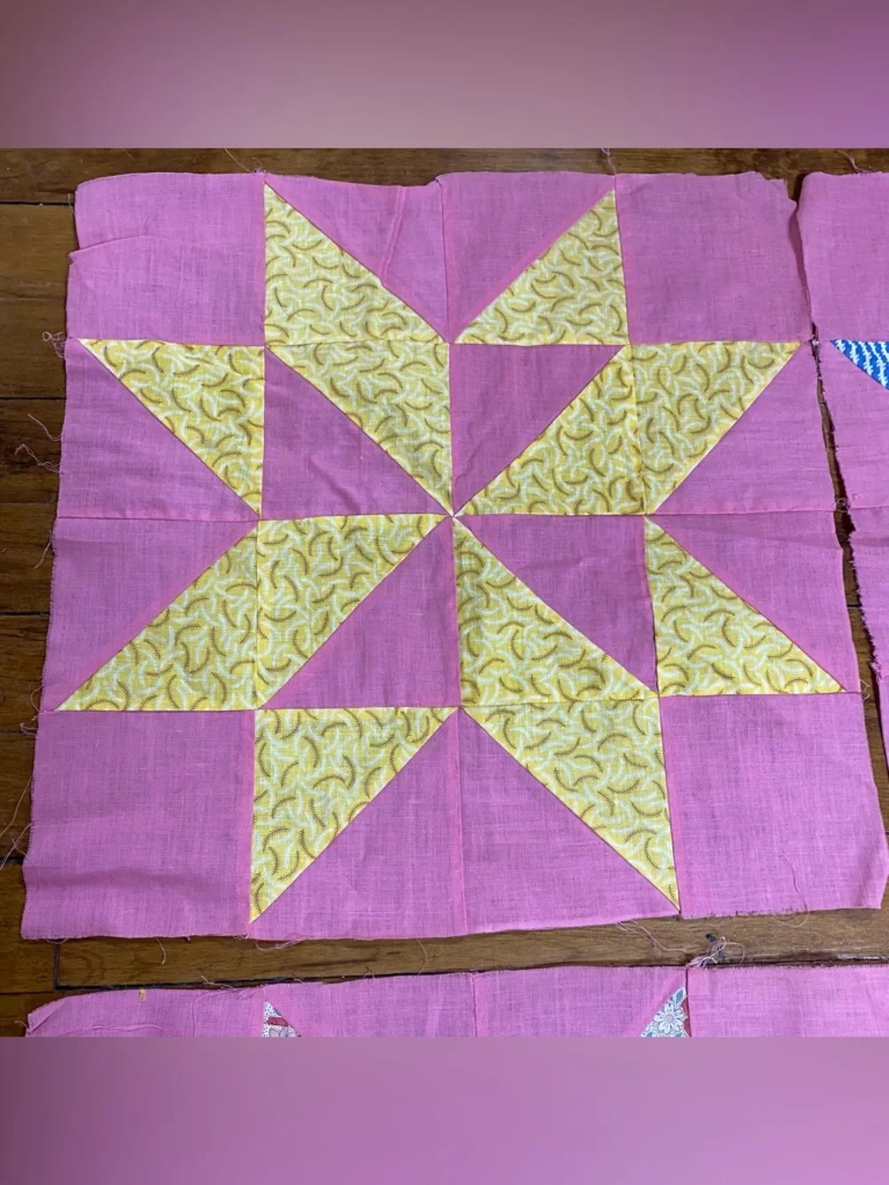 Set of 9 Vintage 8 Point Star Feed Sack Quilt Blocks 15 1/2” x 15 1/2” each - Picture 2 of 10
